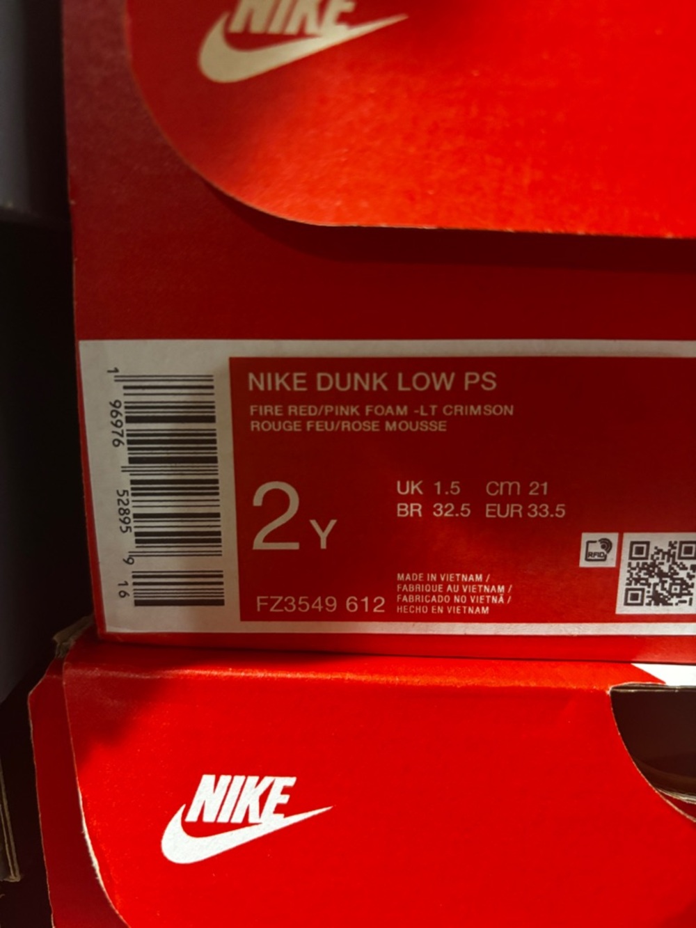 Nike Dunk Low Valentine's Day Red Pink FZ3549-612 PS Size/ FZ3551-612 TD Size - Picture 15 of 16